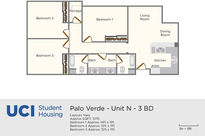 Bedroom 2 is the one listed. - UCI on-campus housing 3b2b
