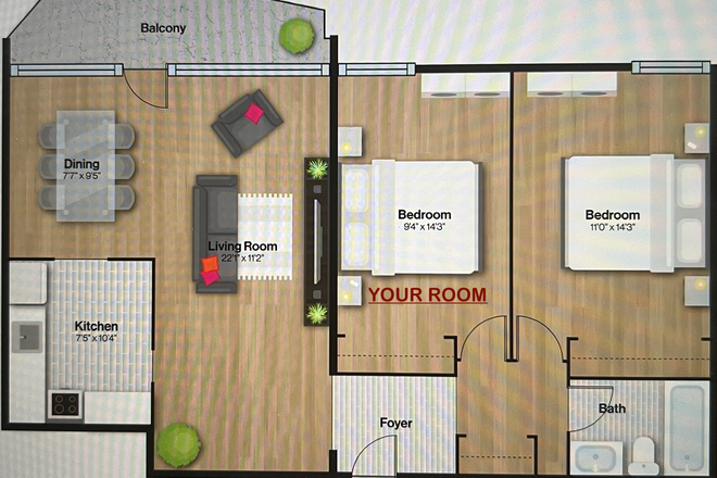 Floor plan - 1 Private Furnished Room for Rent Apartments