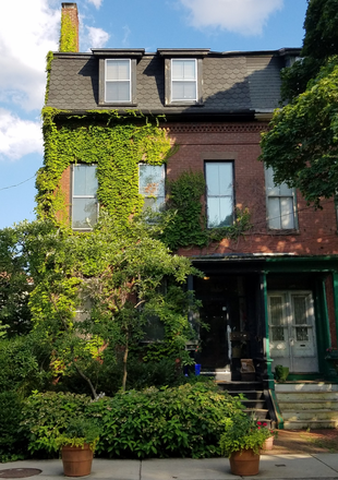 View of townhouse from Ellery Street - Bright sunny loft apartment in Mid-Cambridge Victorian townhouse
