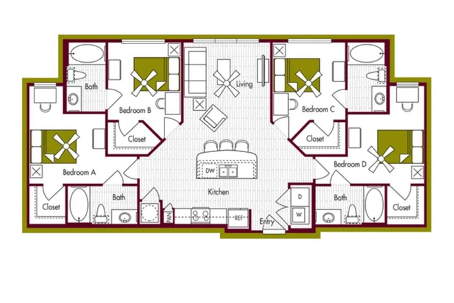 Floor Plan D1 4x4 - Domain at Northgate