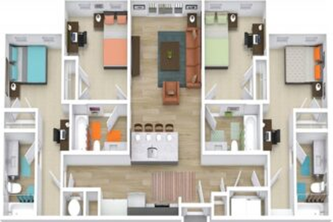 This is the floor plan of the Apartment - SOVA Apartments, Student Apartments close to campus