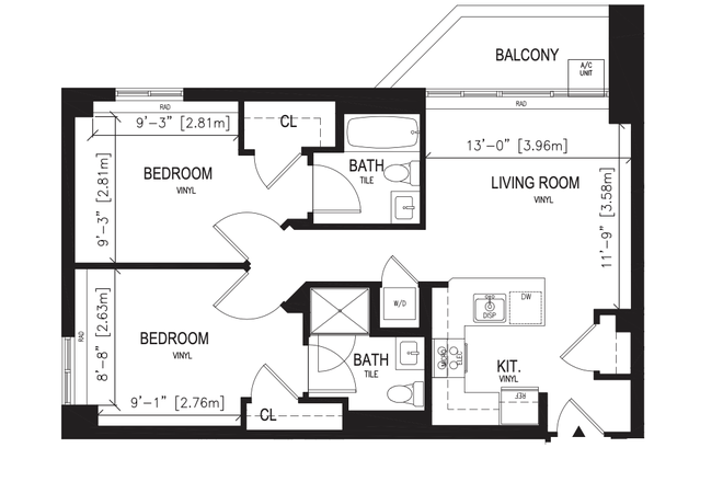 Floor plan - 2 Soldiers Field Park (2B2B) Apartments