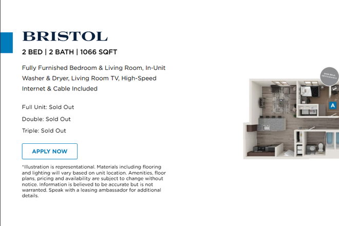 Floor Plan of Bristol - Standard Bristol / 1 bed spot available