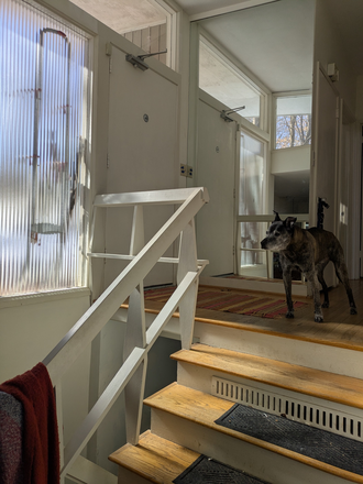 Entry way - Furnished Room with Private Bath in Light-Filled Mid-Century Modern Home Near UNC