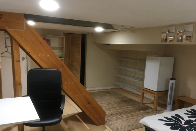 Living space as seen from entrance - 1 Furnished bright basement bachelor suite, ideal for quiet single student, pets negotiable. Apartments