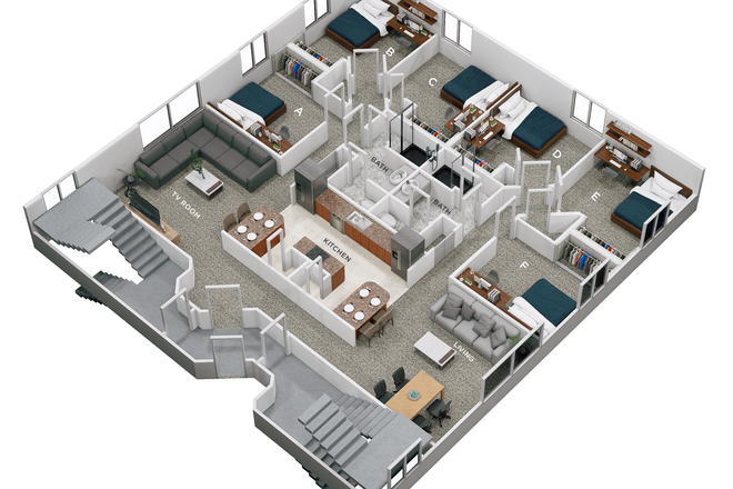 FLOOR PLAN OF A UNIT - 828 GREENE Apts. a Six PRIVATE rooms unit Walk to Central Campus & 1 Block to UM Bus Stop