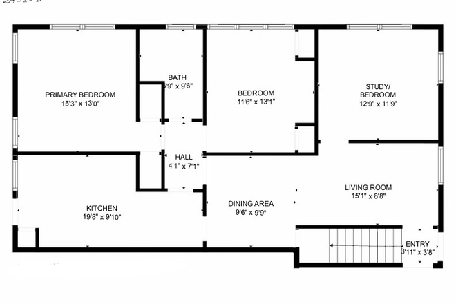 Floor plan: Apartment floor plan - Walk to Rice & Rice Village | 3BR /1BA | Available Now Apartments