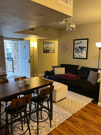 Living room and dining area, front door with private patio - Oak House Apartment (Pricing EXTREMELY NEGOTIABLE) (2 Minute Walk to Campus) Central Hill L