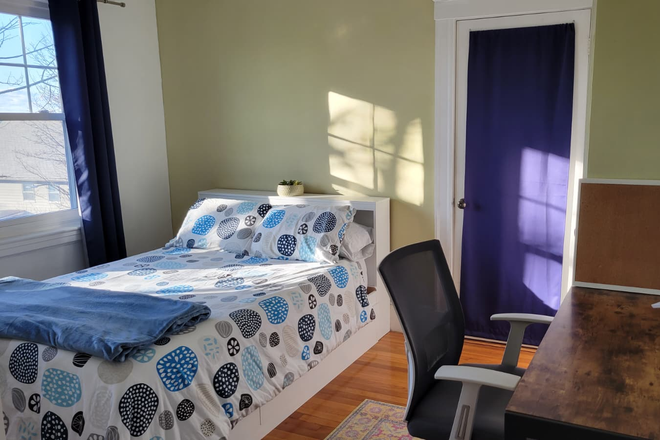 bedroom with desk - Comfortable furnished bedroom for female tenant in beautiful home, near BC and BU.