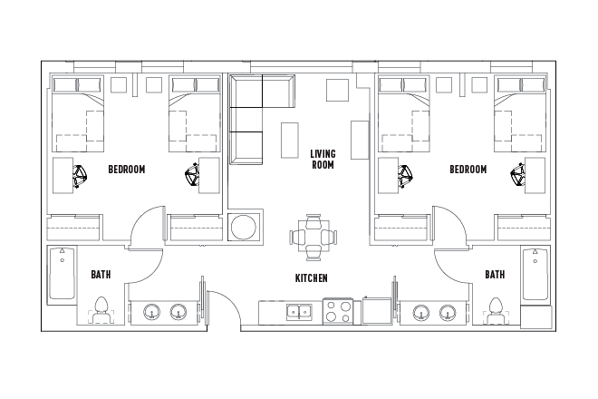 2 Bed 2 Bath - Shared (Floorplan) - Chestnut Square Apartments