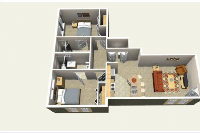 Approximate floorplan of apartment - Private bed and bath in 2b2b apartment | Close to Campus