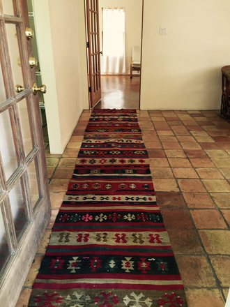 Dining Room door to Living Room - Quiet 2 story garden house blocks from Rice/TMC; new kitchen & W/D, 9’ ceiling, Saltillo, terrazzo