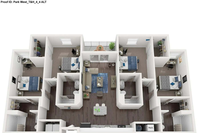 Here is the floor plan. Your room will be the one furthest on the left. - Park West Apartments