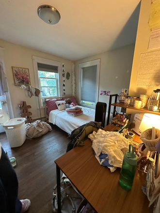 Bedroom, furniture in picture comes as shown, balcony door within room on the left - Summer sublet, apartment for rent, single-room, close to campus and Davis Square