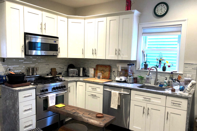 Kitchen, gas stove, kettle, dishwasher - $1,400 / 2BR - Somerville 1 Room Available w/AC  - Sunny garden - LGBTQ, Int'l friendly Condo
