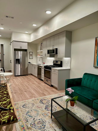 Living area and kitchen under cabinet lighting - Newer  Zen condo across from Regis