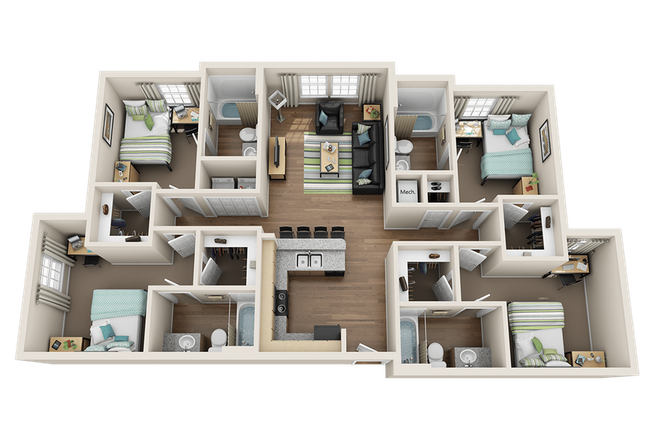 This is an image of the overall layout of the apartment. Your room would be one of the bigger ones. - Orion on Oprington Apartments