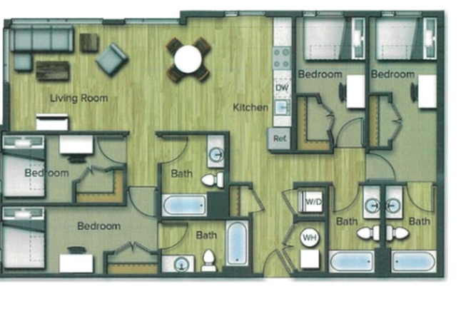 Floorplan - Terrapin Row Corner Top Floor Apt: 4x4