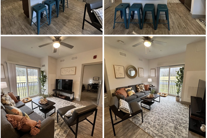 Kitchen + living room, all furniture is included (photos are from website not my living room, but looks the same) - North 116 Flats Apartments