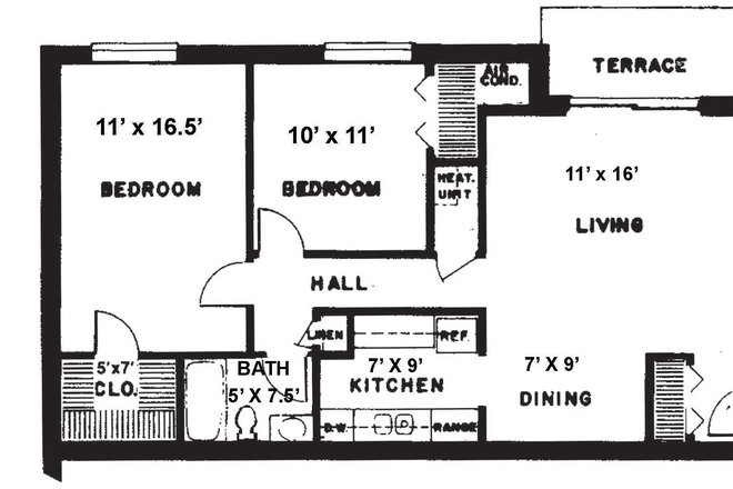 Floor plan (10'*11' bedroom is available) - Jefferson apartment