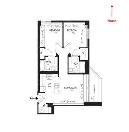 Unit's floorplan (7th-floor corner unit, west-ward facing) - Bedroom with private bathroom - Beautiful 7th floor apartment at 2 Soldier's Field Park