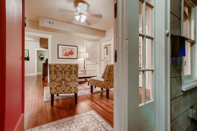 Enter into living room - Two Separate Rooms for Rent in Historic EaDo Mural House