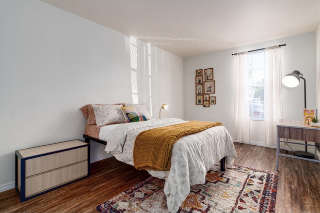 Bedroom; Inlcudes bed, mattress, desk, and dresser. - Arden Villas Apartments