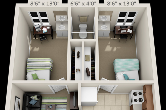 floor plan - 2 bed 1 bath ENTIRE APARTMENT, walk to campus, bus, publix, more!