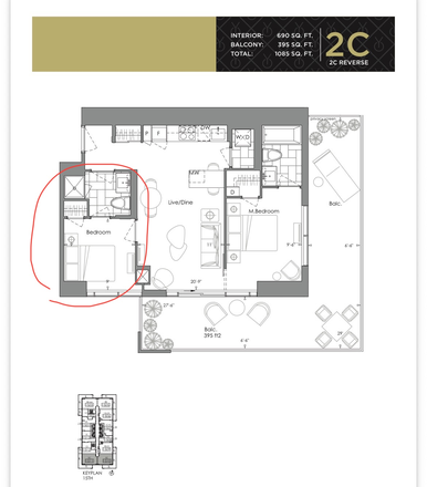 Floorplan - 1 bedroom available in a 2b2b condo. Looking for a Female roommate