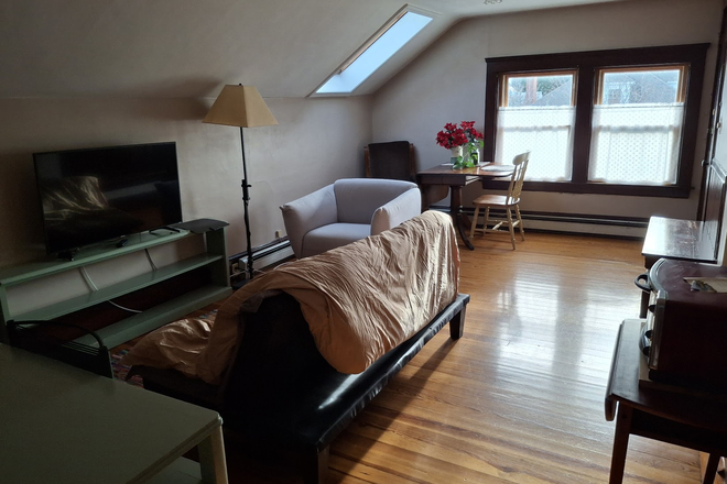 Living space - Charming sunny 3rd floor furnished studio apartment in Wayland Sq.