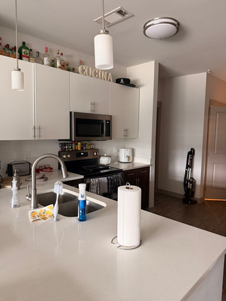 Kitchen, dishwasher microwave, stove, refridgerator - Sublet 1 bedroom available for Spring 2027 in a 4 bed 4 bath at The Finmore 241 Apartments