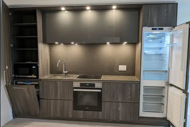 Kitchen (photo taken prior to move-in) - Master Bedroom (Unfurnished) with ensuite Bathroom in a 2 Bed/2 Bath (Utilities+Wifi included) Apartments