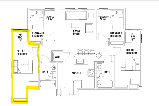 Floor Plan - 4 bed 2 bath Deluxe Bedroom at 8 1/2 W Canal Street