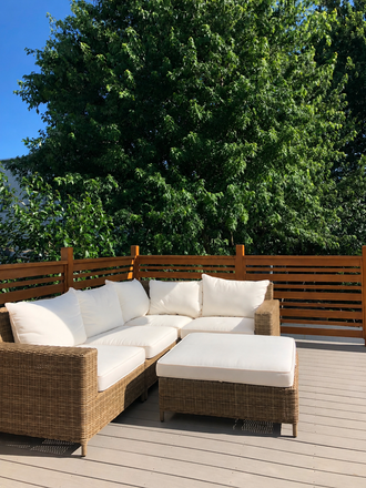 Deck with Pottery Barn furniture - Fully furnished and equipped condo close to campus with large private deck available July/August