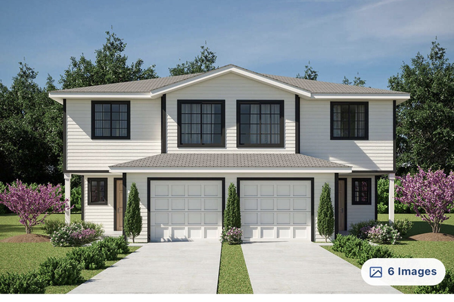 Exterior ADU on left, larger home on right - New Construction For Rent! Minutes from Campus at Cushman Village Duplex