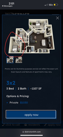 unit - District on 5th apartments (1 room in a 3x2 unit)