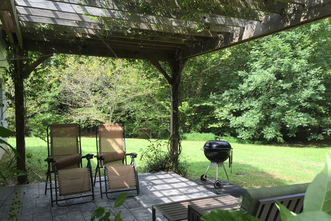 patio with jasmine covered pergola - Cottage-style house just off Highway7S in private, wooded area