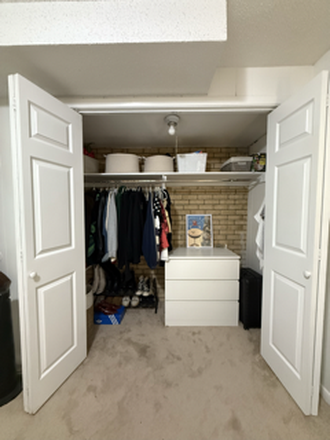 Closet, has side shelving too - SUBLET FOR 1 BEDROOM IN 3 BEDROOM APARTMENT WITH 2 BOYS. 2 minute walk to campus!
