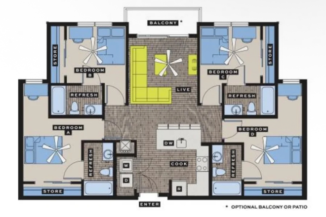 Unit Type. - Bixby Apartments, close to campus, top floor