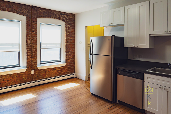 Kitchen - Available August 1st! Stunning 3bd/1.5ba in Brookline Village - Exposed Brick! W/D In-Unit! Apartments