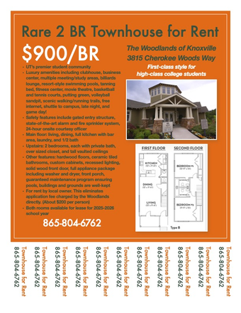 Reduced! Rare 2 BR Townhouse for Rent - Reduced! Rare 2BR Townhouse at The Woodlands - Luxury Student Living!