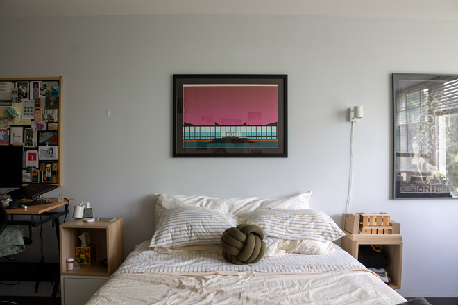 Bed Arrangement In Living Space - Huge Windows! Lots Of Natural Light In This Studio At Prairie Shores Apartments!