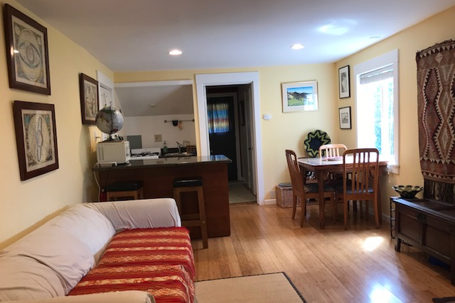 Living room+ dining room area - Furnished 2 bedroom flat w/spectacular views, deck, garden ($2200/month)