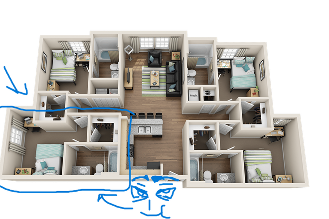 Floorplan + Room you will be occupying. - $300 Bonus Upon Signing - Sublease at Orion on Orpington Apartments