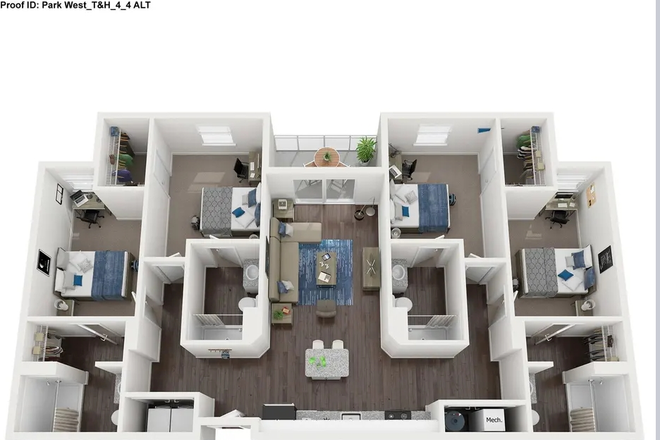 Full apartment layout - Park West hillside large 4x4 apartment