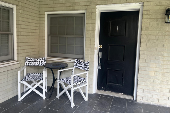 Exterior Entry, with patio seating - One bedroom extremely close to Emory Campus and walkable to Virginia Highlands  "downtown"