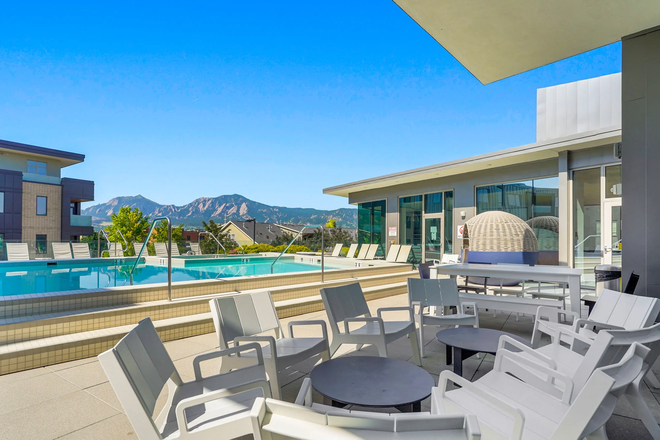 Rooftop pool/hot tub with view of Flatirons - Timber/S'park Townhome