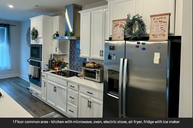 1st Floor common area-kitchen with microwave, ovem, electric stove, air fyer, fridge with ice maker - 1 Private Room for rent individually in New Construction Condo VCU