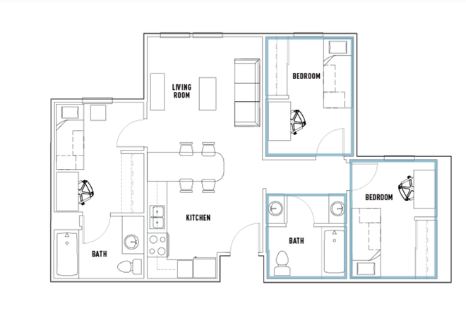 Highlighted Space is your area - Vista Del Campo Norte 3 Bed - 2 Bath Private Bedroom Shared Bathroom