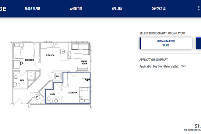 This is the floor plan. - The Ridge | Emory Graduate Housing | 2 Bedrooms 2 Bathrooms Deluxe